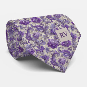 Cravate Lilas Pourpre Floral Baroque Antique