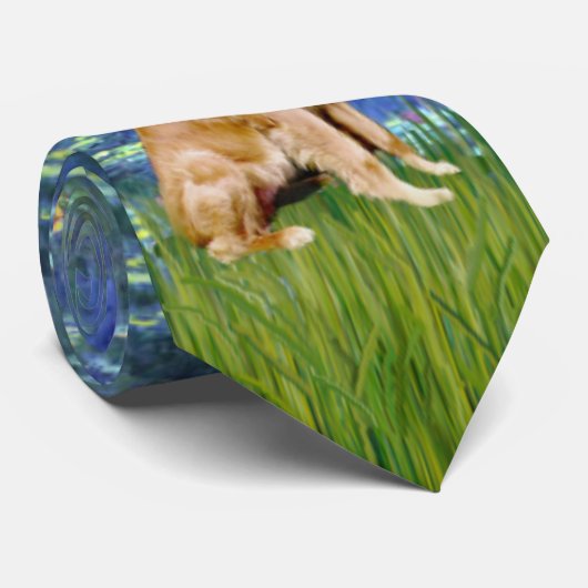 Cravate Lily Pond (en bleu) - Golden Retriever (Roulé)