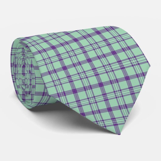 Cravate Lime Green Purple Plaid Classic Pattern Neck Tie (Roulé)