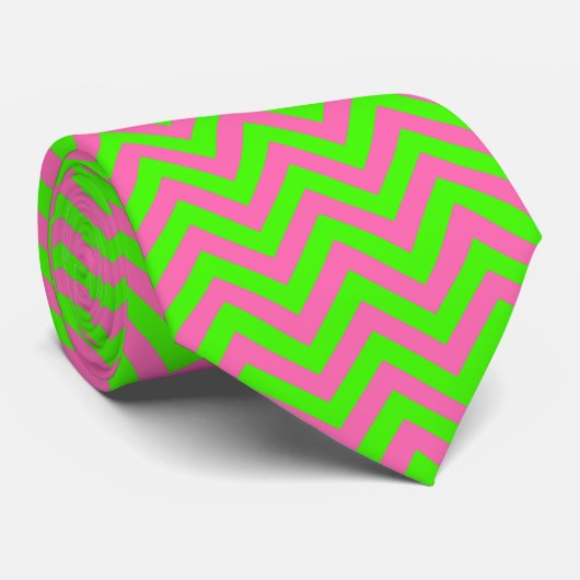 Cravate Lime, rose chaud #2 LG Chevron ZigZag Motif (Roulé)