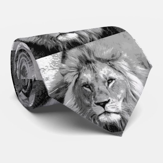 Cravate Lion noir blanc (Roulé)