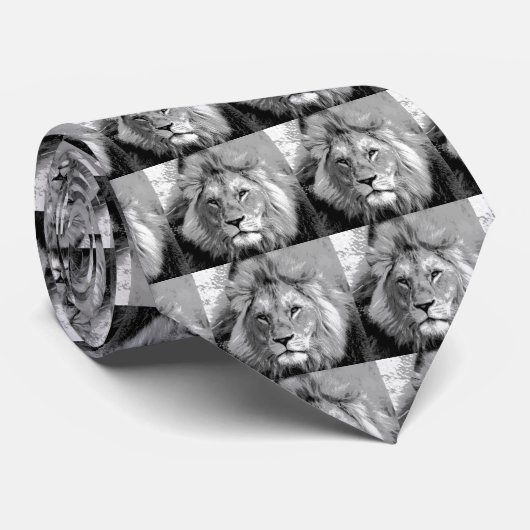 Cravate Lion noir blanc (Roulé)