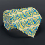 Cravate Lion of Judah Emblem Jerusalem Hebrew<br><div class="desc">Men’s gold tie with an image of blue and yellow Lion of Judah emblems with "Jerusalem" in Hebrew above them in blue letters. See the entire Hanukkah Tie collection under the ACCESSORIES category in the HOLIDAYS section.</div>