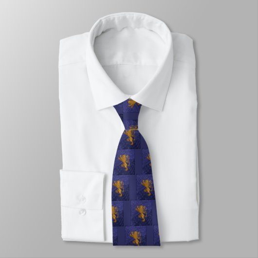 Cravate Lion rampant - or sur bleu (Attaché)