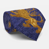 Cravate Lion rampant - or sur bleu (Roulé)