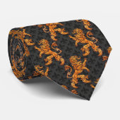Cravate Lions d'or médiéval Fleurs en noir (Roulé)
