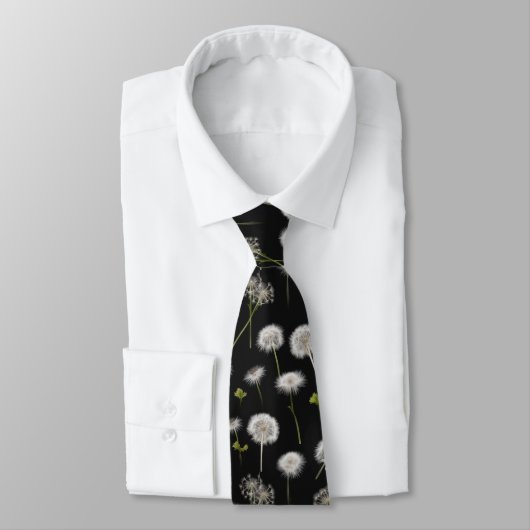 Cravate Liquide blanc Dandelion sur noir (Attaché)