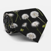 Cravate Liquide blanc Dandelion sur noir (Roulé)