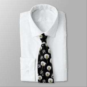 Cravate Liquide blanc Dandelion sur noir