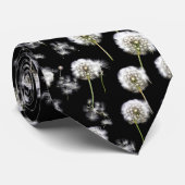 Cravate Liquide blanc Dandelion sur noir (Roulé)