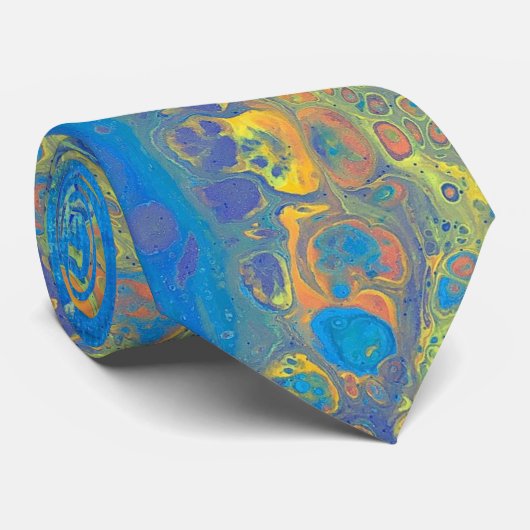 Cravate liquide bleu jaune (Roulé)