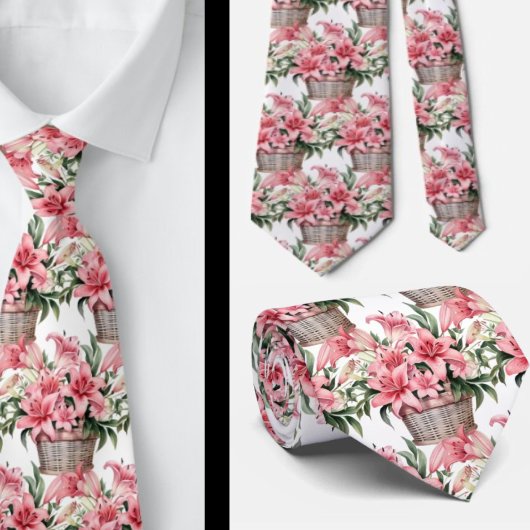 Cravate Lis roses dans un panier