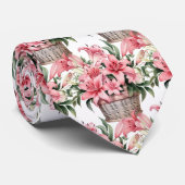 Cravate Lis roses dans un panier (Roulé)