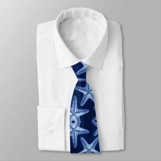 Cravate littoral chic plage rustique nautique bleu étoile (Attaché)