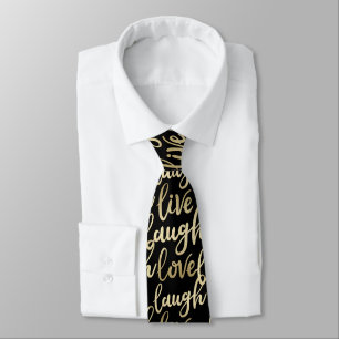 Cravate Live Laugh Love Faux Gold Letting Black