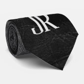 Cravate look cuir noir avec monogramme customisé (Roulé)