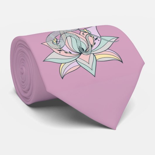 Cravate Lotus & Snake en rose (Roulé)