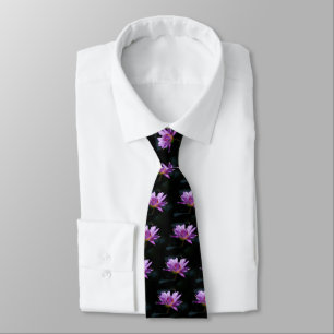 Cravate Lotus violet Nénuphar et libellule