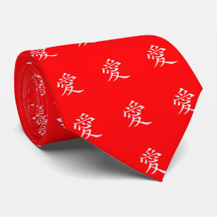 Cravate Love Chinese Character Love Motif Custom Red