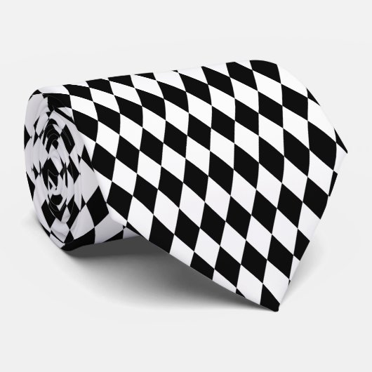 Cravate Lozenge, Motif Diamond noir et blanc (Roulé)