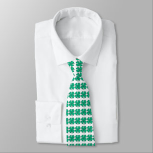 Cravate Lucky 4 Leaf Irish Clover col blanc