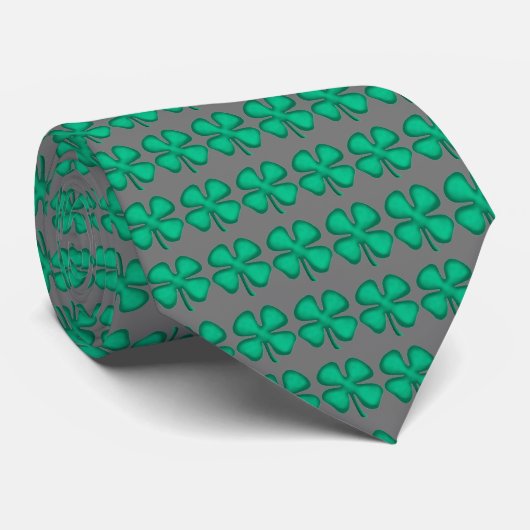 Cravate Lucky 4 Leaf Irish Clover gray necktie (Roulé)
