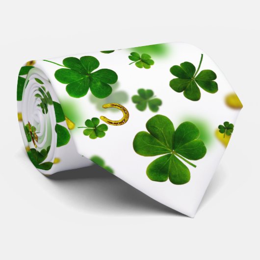 Cravate Lucky Four Leaf Horseshoe Green St. Patrick (Roulé)