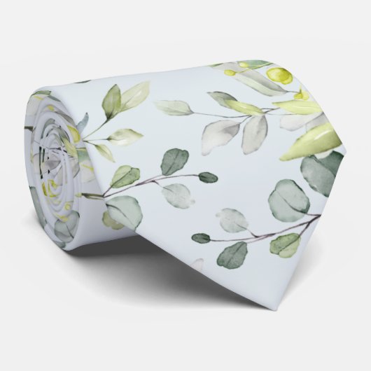 Cravate Lumière Bleu Sage Eucalyptus Vert Printemps Mariag (Roulé)