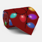 Cravate Lumières De Noël Géantes Sur Rouge (Roulé)