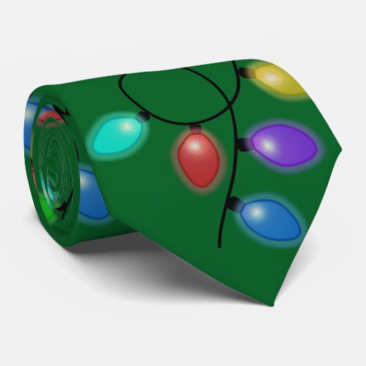 Cravate Lumières De Noël Géantes Sur Vert (Roulé)