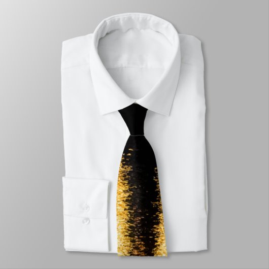 Cravate Lumières nocturnes Abstraites mer brillant or noir (Attaché)