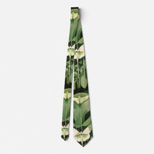 Cravate Luna Moth et fleurs - Vert et Crème (Dos)