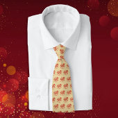 Cravate Lunar New Year Red Horse n Clouds on Gold Pattern