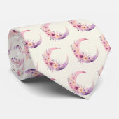 Cravate Lune rose Croissant avec Jolie Fleurs Motif (Roulé)