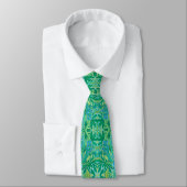 Cravate Lupine Fleurs Bohème Arabesque Motif Vert (Attaché)