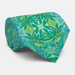 Cravate Lupine Fleurs Bohème Arabesque Motif Vert