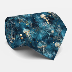 Cravate Lux Ocean Méduse & Corail Motif Or (2)