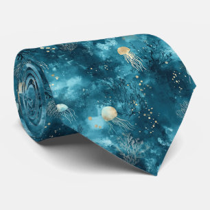 Cravate Lux Ocean Méduse & Corail Motif Or (3)