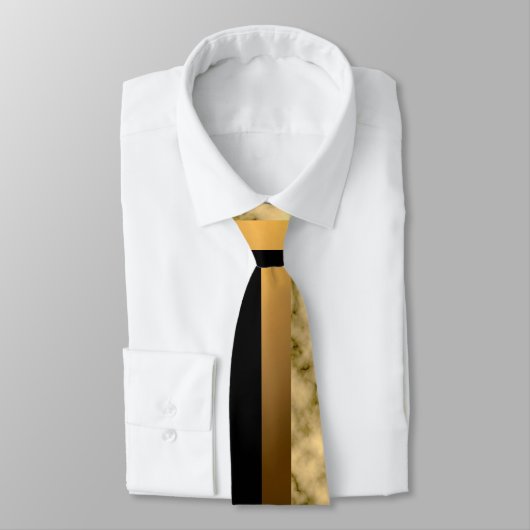 Cravate Luxe Elégant Marbre Noir Or Moderne (Attaché)