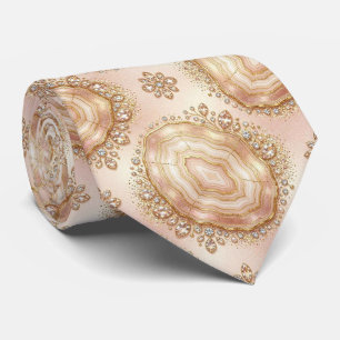 Cravate Luxe Faux Soie Col Rose Gold Geode