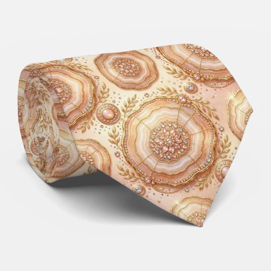 Cravate Luxe Faux Soie | Col Rose Gold Geode (Roulé)