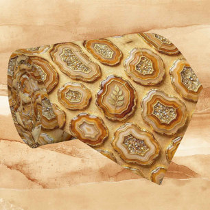 Cravate Luxe Soie Façon Camel + Col Necktie Geode Or