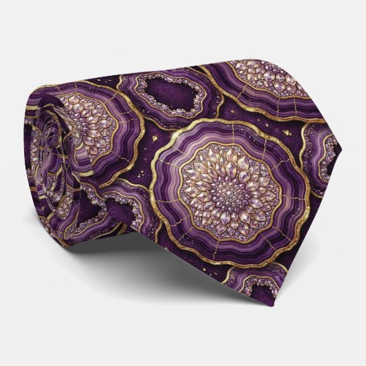 Cravate Luxe Soie Façon | Tie Profond en Prune + Géode d'O (Roulé)