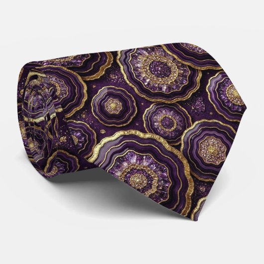 Cravate Luxe Soie Façon | Tie Profond en Prune + Géode d'O (Roulé)