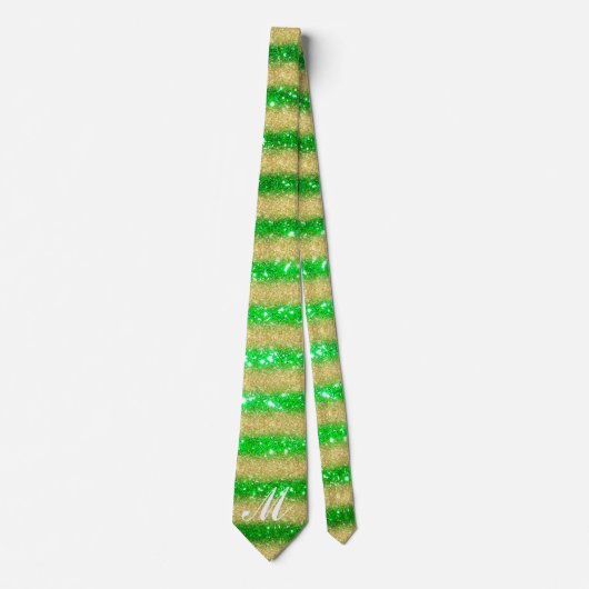 Cravate Luxe Votre Monogram Gold Parties scintillant Vert (Devant)