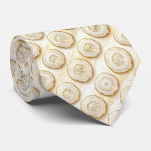 Cravate Luxueux Faux Soie   Col Écharpe Géode Blanc + Or