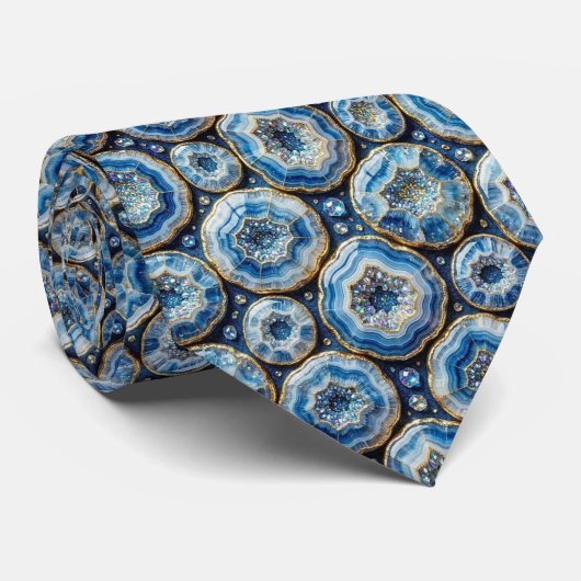 Cravate Luxueux Faux Soie | Col Ocean Blue Geode (Roulé)