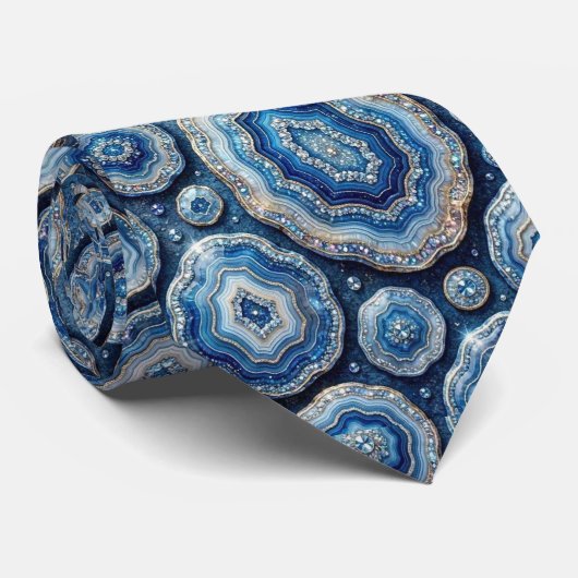 Cravate Luxueux Faux Soie | Col Ocean Blue Geode (Roulé)