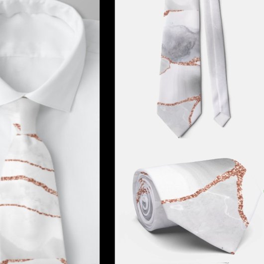 Cravate Luxueux géode de cristal d'agate blanc or rose pai