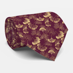 Cravate Luxueux Ginkgo Or Bourgogne